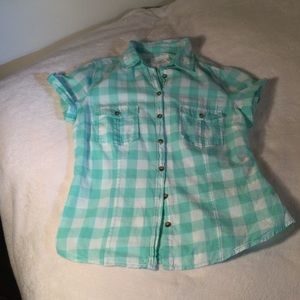H&M Plaid Green and White Short sleeve Top